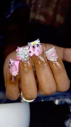 Junk Nail Designs, Duck Nail Designs, Duck Nail, Hello Kitty Nail, Kitty Nail