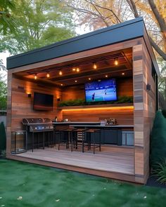 Dyaska12 Back Porch Bbq Area, Grill Shed Ideas, Outdoor Man Cave Ideas, Backyard Bbq Area, Backyard Shed Bar Ideas, Man Cave Designs, Outdoor Bar And Grill, Steel Decor, Outdoor Bar Area