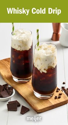 two glasses filled with ice cream and chocolate