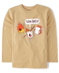 Boys Long Sleeve S'more Graphic Tee - TAN CANVAS | The Children's Place Homeschool Fun, Boys Graphic Tee, Baby Pajamas, Cotton Farming, Cute Styles, Making A Difference, Big Fashion, Boys Long Sleeve, Childrens Fashion