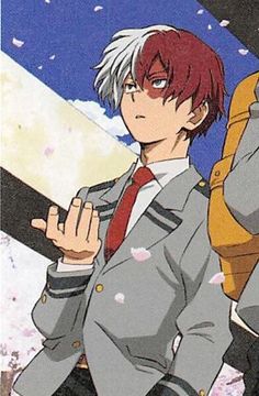 an anime character with red hair wearing a suit and tie