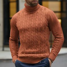 Men's Cable Knit Long Sleeve Turtleneck Sweater Men's Style That Provides a Comfortable Sporty Fit Material: Cotton/Lycra Dress Coats, Mens Pullover Sweater, Mens Turtleneck, Winter Pullover, Long Sleeve Pullover Sweater, Men Clothes, Sport Coats, Knit Turtleneck Sweater, Winter Clothing