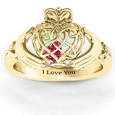 14K Yellow Gold Caged Hearts Celtic Claddagh Ring | Jewlr Celtic Claddagh Ring, Claddagh Ring, Celtic Wedding Rings, Celtic Wedding, Irish Jewelry, Celtic Rings, Claddagh Rings, Wedding Rings Rose Gold, Promise Rings For Her