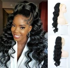 Black Ponytail Hair Extensions Clip in Human Hair Long Diy Ponytail, Scrunchie Styles, Black Hair Extensions, Drawstring Ponytail, Ponytail Hair Extensions, Feminine Chic, Ponytail Extension, Half Up Half Down Hair, Long Black Hair