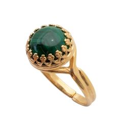 Malachite Ring, Malachite Jewelry, Adjustable Ring, Gold Plated Rings, Natural Malachite, Green Ston Elegant Adjustable Green Opal Ring, Adjustable Oval Emerald Rings, Green Malachite Rings With Polished Finish, Elegant Malachite Gemstone Ring, Adjustable Yellow Gold Emerald Ring, Emerald Cabochon Round Ring, Classic Adjustable Green Ring, Yellow Gold Malachite Ring Gift, Malachite Rings Suitable For Gifts