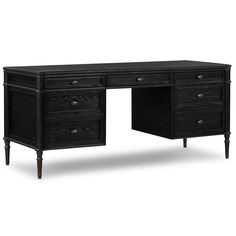 a black desk with drawers on it