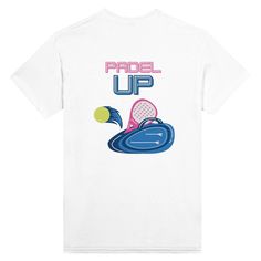 Here is an awesome t-shirt for anyone who loves padel (or paddle) tennis. On the front we have a classy logo that says 'Padel Club' located on the left chest. The back features a super cool and sporty design that says 'Padel Up' with a padel racquet, ball, and bag. This is a perfect shirt for anyone who plays padel tennis and could be a cool gift for a padel team. The t-shirt is 100% cotton. We are a stored located in Norway :) so a brief description in Norwegian below. Let me know if you have any questions.  This heavyweight cotton t-shirt is a durable staple product with a classic fit. It has a relaxed style made for everyday and casual wear  - Seamless double-needle collar - Double-needle sleeve and bottom hems - 100% cotton - Taped neck and shoulders for durability Denne T-skjorten i k White Graphic Tennis T-shirt, Summer Tennis T-shirt With Graphic Print, White Graphic Print Tennis T-shirt, Graphic Tee T-shirt For Tennis, Short Sleeve, Graphic Tee T-shirt For Tennis, Graphic Tee T-shirt For Tennis With Short Sleeves, Graphic Tee Short Sleeve T-shirt For Tennis, Sporty White T-shirt For Pickleball, White Graphic Tee For Tennis