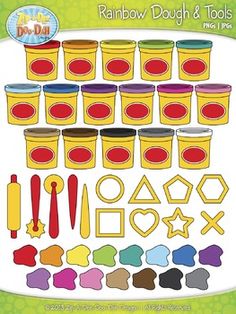 the rainbow dough and tools set is shown in front of a green background with an image of