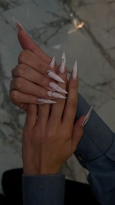 Milky White Birthday Nails, Milky White Nails Ideas, White On White Nails, Birthday Nails Stiletto, White Birthday Nails, Off White Nails, Almond Nails White, White Stiletto Nails, Nails Work