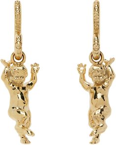 Pair of drop earrings in gold-tone brass. · Logo engraved at face · Graphic charm at drop · Post-stud fastening · H2.25 x W0.5 in Supplier color: Gold Gold Vivienne Westwood, Alopecia Causes, Vivienne Westwood Earrings, Face Graphic, Vivienne Westwood, Luxury Streetwear, Gold Earrings, Gold Tones, Women Wear