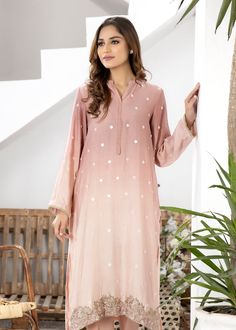 Tea pink pure cotton net shaded shirt handworked with sequins and beads all over. Comes with matching pure viscose silk pants. Spring Cotton Silk Sets With Mirror Work, Traditional Summer Kurta With Sequins, Traditional Sequined Summer Kurta, Designer Pink Sequined Salwar Kameez, Pink Sequined Kurta For Eid, Pink Silk Set With Sequins, Pink Silk Sequined Set, Pink Sequined Silk Set, Summer Cotton Silk Kurta With Mirror Work