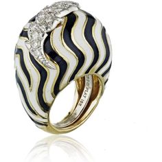 David Webb - Platinum & 18K Yellow Gold Black and White Bombe Diamond Enamel Ring Antique Cushion Cut Diamond, David Webb, 18k Gold Ring, 18k Yellow Gold Ring, Enamel Ring, Diamonds And Gold, Domed Ring, Exquisite Jewelry, White Enamel