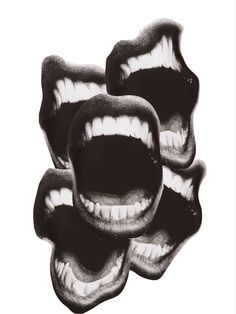 three teeth are shown in black and white