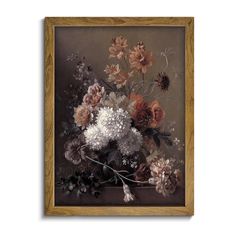 a painting of flowers in a wooden frame