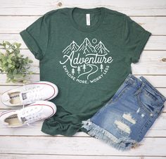 Camp Shirts, Worry Less, Adventure Shirt, Adventure Explore, Bella Canvas Tees