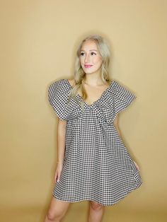 Chic Gingham Mini Dress With Ruffles, Chic Plaid Mini Dress With Ruffles, Chic Mini Plaid Dress With Ruffles, Ruffled Mini Length Plaid Dress For Day Out, Cute Gingham Dresses For Day Out, Casual Mini Length Plaid Dress With Ruffles, Casual Plaid Mini Dress With Ruffles, Plaid Ruffled Mini Dress For Day Out, Plaid Mini Dress With Ruffles For Day Out