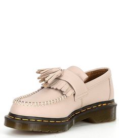 Dr. Martens Women's Adrian Tassel Virginia Smooth Leather Loafers | Dillard's Leather Tassel Loafers With Flat Heel, Fall Leather Moccasins With Tassels, Leather Tassel Loafers With Rubber Sole, Leather Tassel Loafers With Leather Footbed For Fall, Spring Leather Tassel Loafers With Closed Toe, Leather Tassel Loafers For Spring, Fall Season Leather Tassel Loafers, Casual Beige Leather Tassel Loafers, Leather Slip-on Moccasins With Tassels