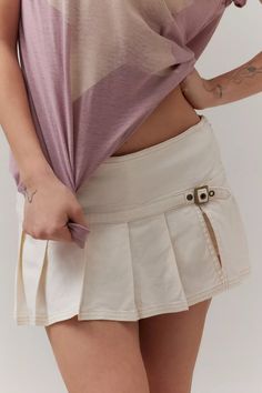 BDG Shaina Belted Linen Micro Mini Skort | Urban Outfitters 2000s Style, Trendy Skirts, Micro Mini Skirt, Women's Bottoms, Belted Shorts, Micro Mini, Pleated Mini Skirt, 2000s Fashion, Black Fits