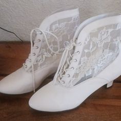 Cream Colored Or "Off White" Lace Boots. Never Worn. Few Scuff Marks As Shown In Pics From Storing All These Years. Very Cute Small Heel. Please See All Pics. White Lace Boots, Lace Boots, Cream Color, White Lace, Bootie Boots, Ankle Boots, Off White, Women Shoes, Cream