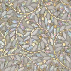 an image of a mosaic tile with leaves on it's sides and circles in the middle