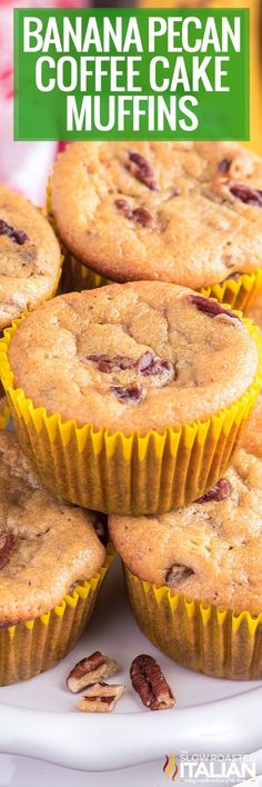 Banana Pecan Coffee Cake Muffins Banana Coffee Cake Muffins, Yellow Squash Muffins, Bread With Sour Cream, Best Banana Recipes, Banana Pecan Muffins, Coffee Cake Muffin Recipes, Banana Coffee Cake, Squash Muffins, Slow Roasted Italian Recipes