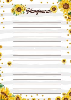 a blank paper with sunflowers on it and the words,'planning'written in