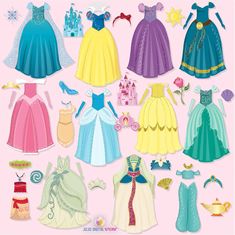 the paper dolls are all dressed up and ready to be made into princess costumes for children