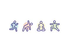 three different colored line icons with one person sitting on a bench and the other standing up