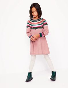 Minnie Fair Isle Sweater Dress - Vintage Pink Marl | Boden US Fair Isle Sweater Dress, Fair Isle Jumper, Boden Uk, A Bug, Blouse Pants, Fair Isle Sweater, Cardigan Top, Chunky Boots