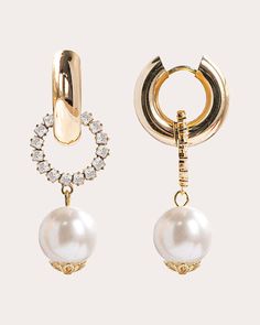 Pearl Splash Léa Hoop Drop Earrings Cubic Zirconia Hoop Earrings, Hoop Drop Earrings, Hoop Design, Brass Glass, Bridal Outfits, Bridal Shoes, Glass Bead, In Nature, Wedding Jewelry