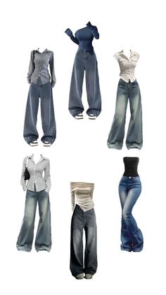 four different types of jeans are shown in the same image, each with an individual's waist