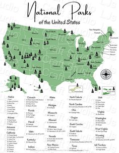 a map of the united states showing national parks and their location in each country's capital