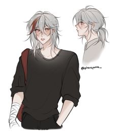 an anime character with grey hair and black shirt