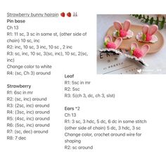 the instructions for crocheted pink bunny hair clips