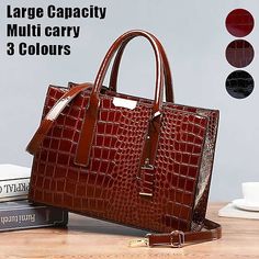 Category:Handbag,Shoulder Bag,Crossbody Bag; Embellishment:Zipper; Gender:Women's; Type:Boston Bag; Occasion:Holiday,Daily,Office; Material:PU Leather; Width:13; Height:24; Function:Waterproof,Large Capacity,Durable,Multi Carry; Pattern:Solid Color,Patchwork,Crocodile; Listing Date:10/31/2023; Production mode:External procurement; Length:34 Hand Bags For Women, Beg Tangan, Handbag Patterns, Retro Mode, Cheap Handbags, Crocodile Pattern, Leather Bag Women, Bag Trends, Tote Bag Pattern