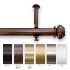 the curtain rod has five different colors and finishes