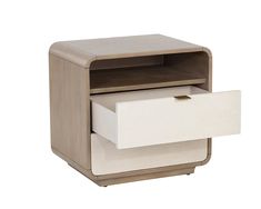 a white and brown cabinet with two drawers next to each other on a white background