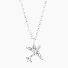 Buy Diamond Airplane Pendant Necklace Sterling Silver Charm Necklace With Cable Chain For Anniversary, Sterling Silver Cable Chain Charm Necklace For Anniversary, Classic Charm Necklace For Anniversary, Silver Cubic Zirconia Necklace With Cable Chain, White Gold Chain Necklace With Diamond Accents As Gift, Diamond Charm Necklace In White Gold, Cubic Zirconia Diamond Necklace With Cable Chain For Gift, Diamond White Cable Chain Necklace For Gift, Diamond White Cable Chain Necklace As Gift