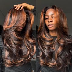 Highlight Ginger Brown 6x4/13x4 Lace Loose Wave Wigs with Curtain Bangs Human Hair Undetectable Clear Transparent Lace Wigs Brown And Ginger Ombre, Brown Ginger Ombre, Sew In Weave With Closure Color, Lace Closure Sew In, Wigs With Curtain Bangs, Ombre Weave, Wig Inspiration, Short Cut Wigs, Full Lace Front Wigs