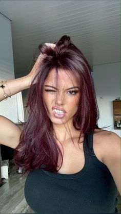 Dark Maroon Hair, Eggplant Colored Hair, Red Wine Hair, Dark Cherry Hair, Cherry Cola Hair Color, Pelo Color Vino, Black Cherry Hair, Wine Hair Color, Maroon Hair