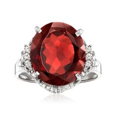 Ross-Simons - C. 1990 Vintage 7.76ct Garnet Ring, Diamond Accents. Size 6. C. 1990. Better than a bouquet of red roses, this deeply stunning Estate collection ring will evoke the same beauty and romance for much longer. A vivid 7.76 carat oval garnet beams its fiery-red hue from inside icy diamond-accented curves. Finely crafted in polished platinum. 1/2" wide. Garnet ring. Exclusive, one-of-a-kind Estate Jewelry. Garnet birthstones are the perfect gift for January birthdays. Garnet Vintage Ring, Diamond Ring Oval, Garnet Ring Vintage, Garnet Birthstone, January Birthday, Rings Rings, Ring With Diamond, Garnet Ring, Fiery Red