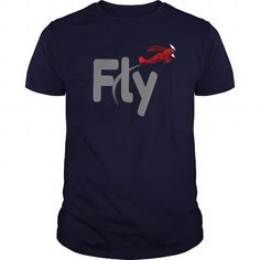 a t - shirt with the word fly in grey letters and a red airplane flying over it