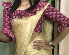 Frill Pattern, Kurti Blouse, Designs Kurti, Blouse Simple, Blouse Designs High Neck, Blouse Designs Catalogue, Ruffle Neck Blouse, Saree Blouse Neck Designs, New Saree Blouse Designs