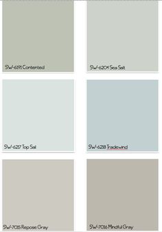 sherylin williams paint colors in shades from gray to light blue, and white