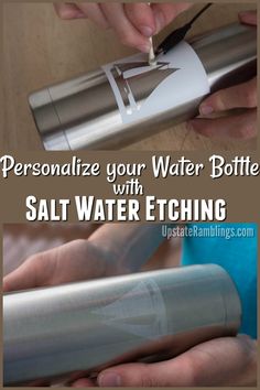 Cool craft! Learn how to Personalize your water bottle with salt water etching - an easy DIY technique that allows you to etch metal with basic household supplies. Salt water etching process #craft #DIY #science Saltwater Etching, Aluminum Fabrication, Metal Projects, Salt And Water