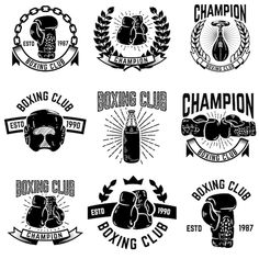 boxing club emblems and badges with gloves on them stock photo, images and royalty