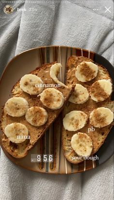 a plate with some bread and bananas on it