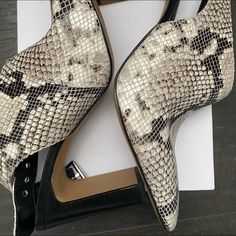 Women’s Snake Skin Mules Gray High Heels For Spring, Chic Gray Heels For Spring, Gray Medium Width Heels For Spring, Gray Closed Toe Heels For Fall, Chic Gray Heels For Summer, Chic Gray Summer Heels, Gray High Heels For Office, Trendy Gray High Heels, Chic Gray Block Heel Shoes