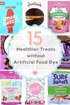 May 17, 2019 - Check out 15 healthier swaps for candy or special treats made without allergens or artificial ingredients like food dyes. Candy Without Dye, Foods With No Red Dye 40, Artificial Food Dye, Food With Dyes, Dye Free Easter Candy, Snacks With No Red Dye, No Dye Foods, Healthier Candy Options, Candy Without Red Dye 40