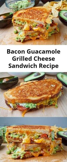 Bacon Guacamole Grilled Cheese Sandwich Recipe - A buttery and toasty grilled cheese sandwich stuffed with cool and creamy guacamole, crispy bacon and melted jack and cheddar cheese. The crunchy crumbled tortilla chips in this grilled cheese pay tribute to the classic combination of tortilla chips and guacamole dip. Bacon Guacamole Grilled Cheese, Guacamole Grilled Cheese Sandwich, Grilled Guacamole, Guacamole Grilled Cheese, Grilled Cheese Sandwich Recipe, Creamy Guacamole, Recipe Sandwich, Cheese Sandwich Recipe, Bacon Guacamole